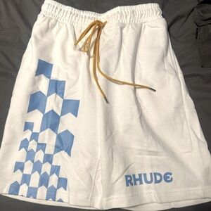 Rhude Athletic Shorts in White with Blue Accents New